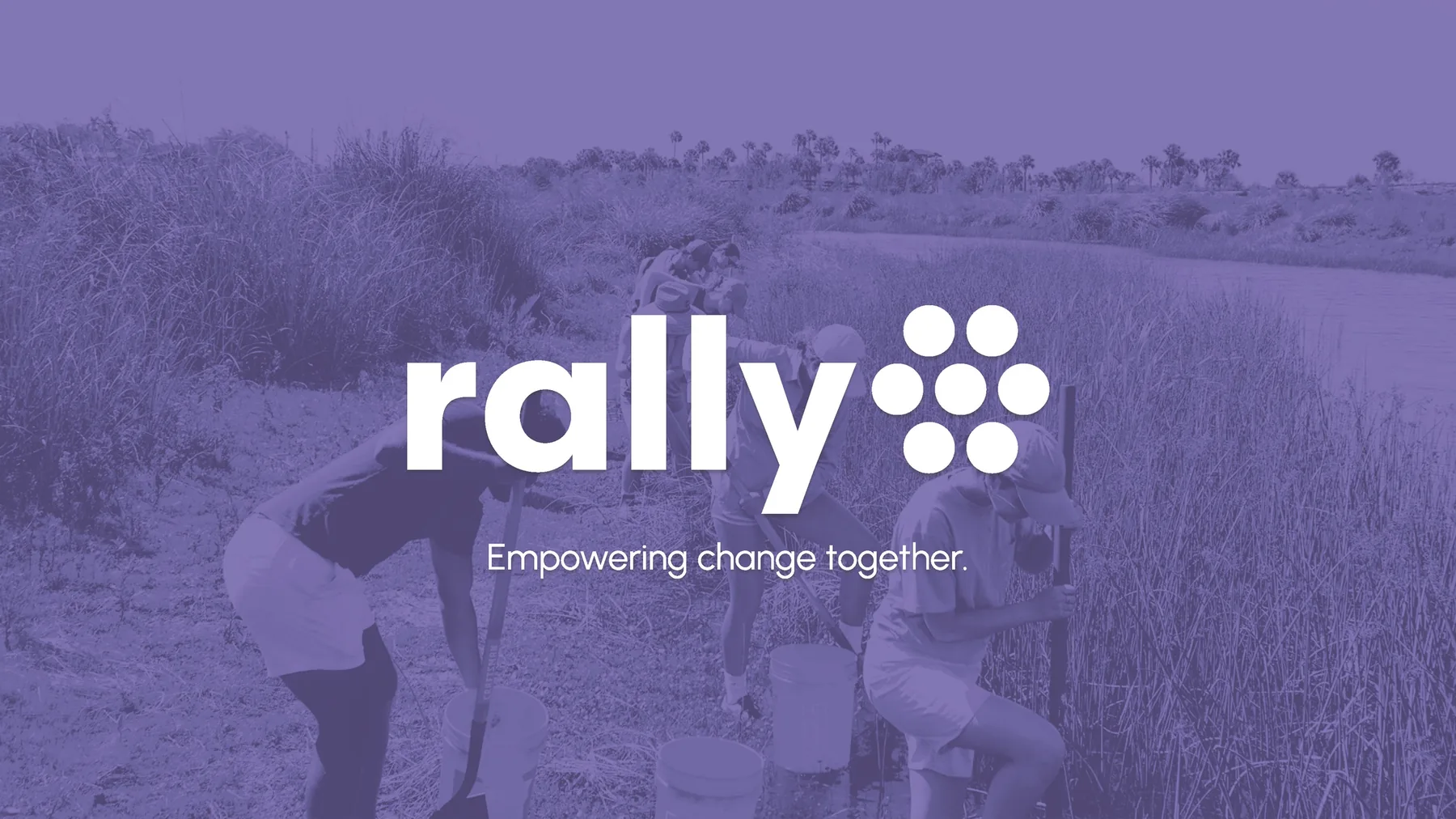 Rally logo over a volunteering photo
