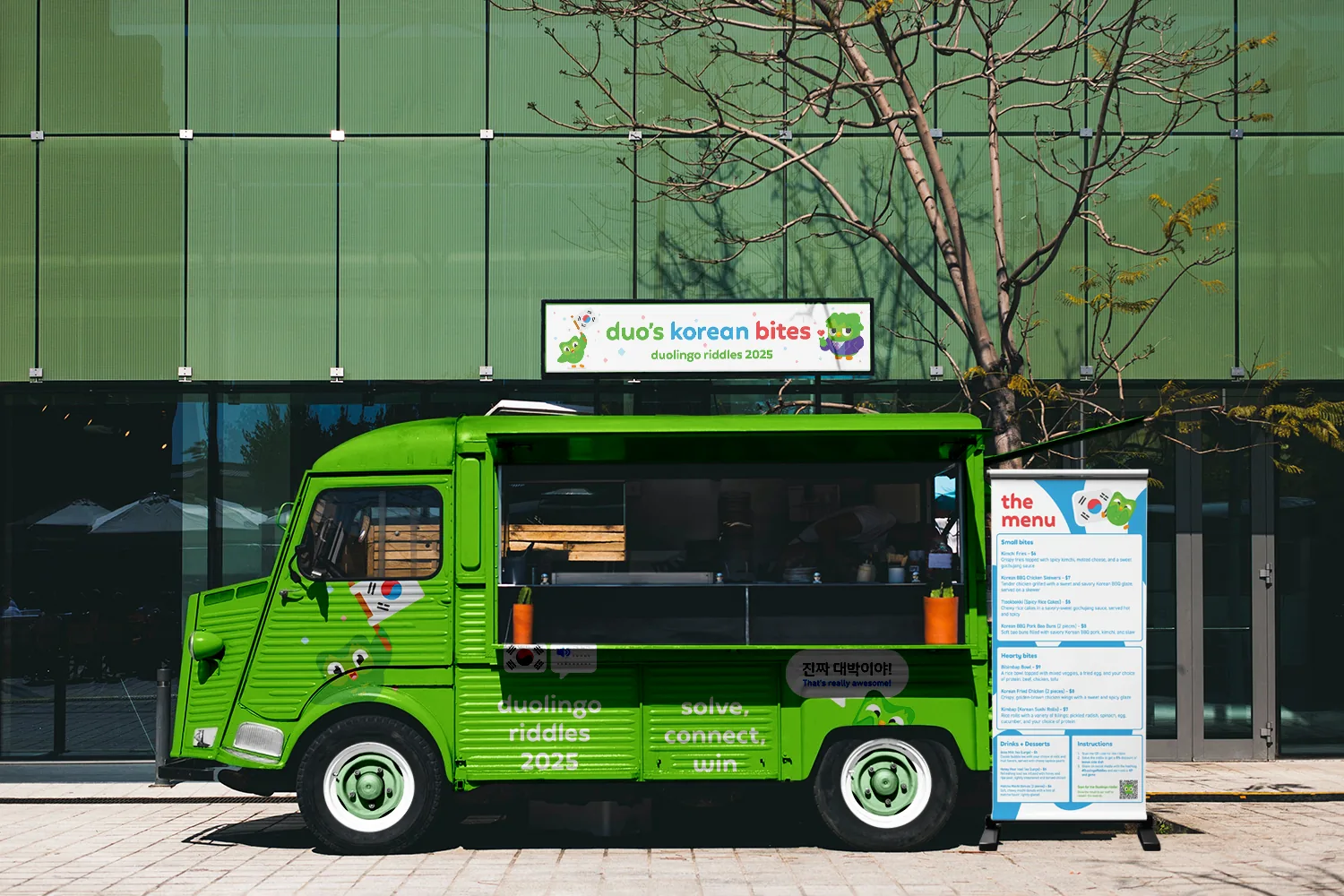 Duo’s Korean Bites food truck wrapped for Duolingo Riddles