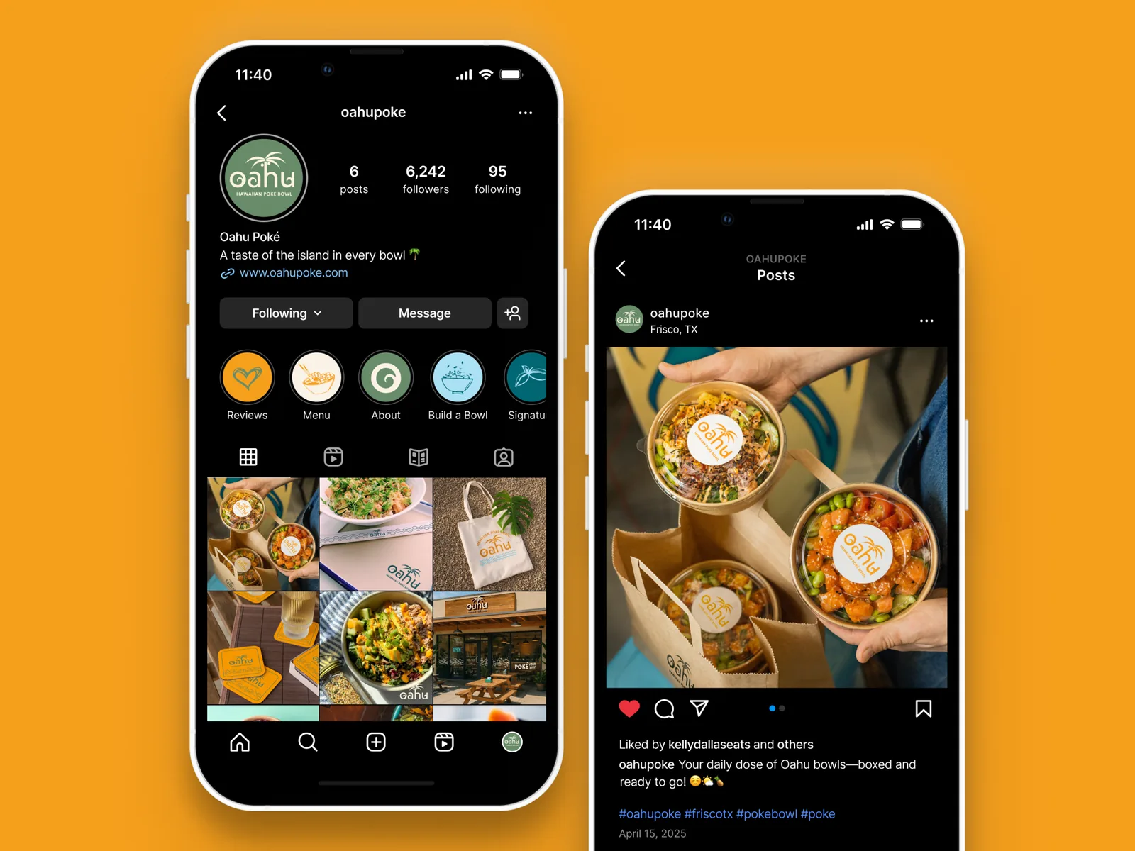 Oahu Poké Instagram profile and post